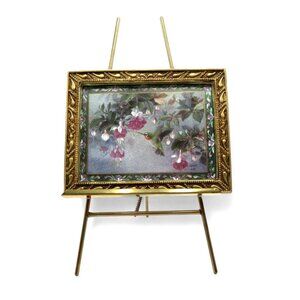 Miniature HUMMINGBIRD ARTWORK On Stand Miniature Gold Framed Vintage